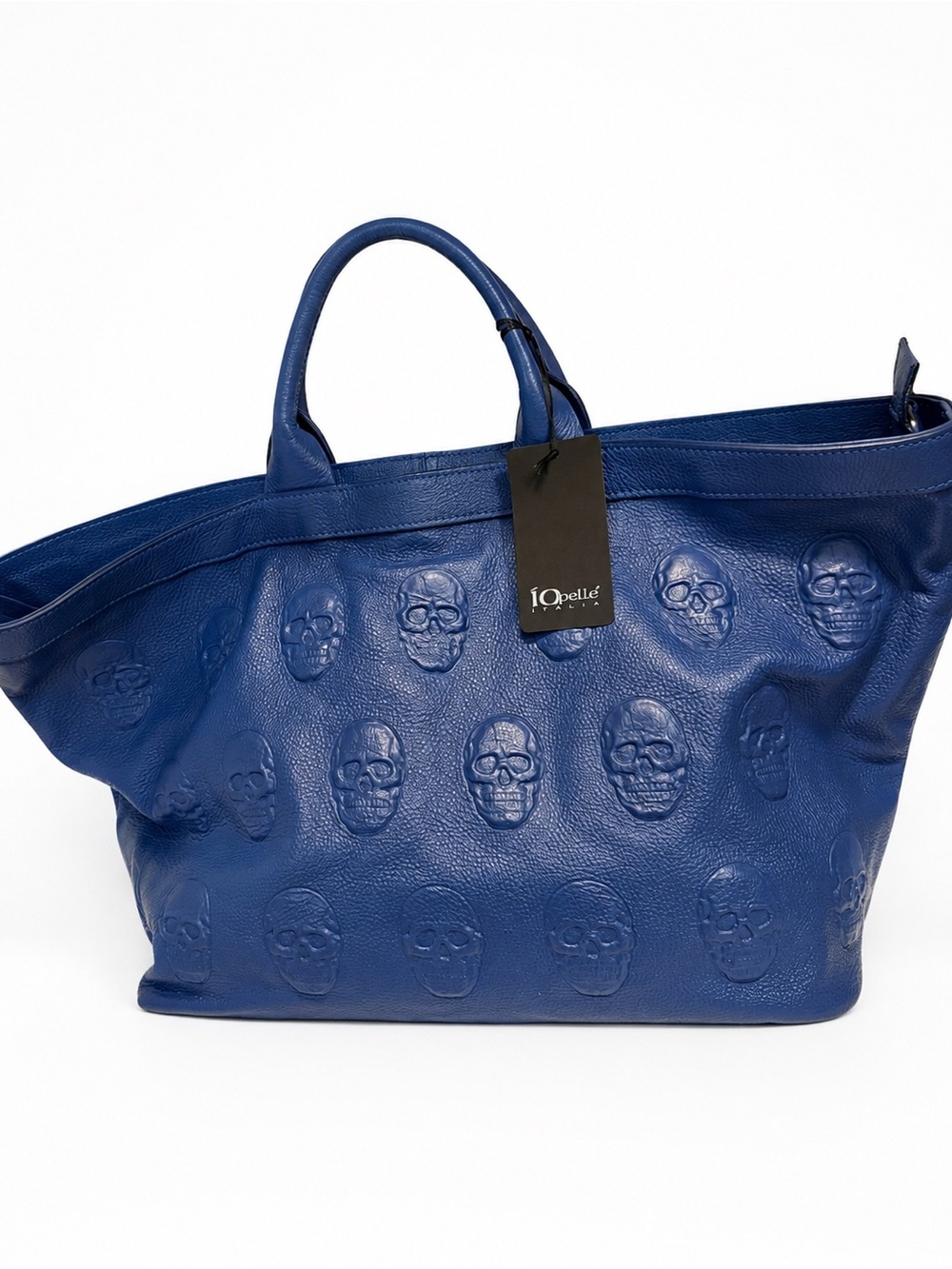 Elle Navy Embossed Skull Leather Tote